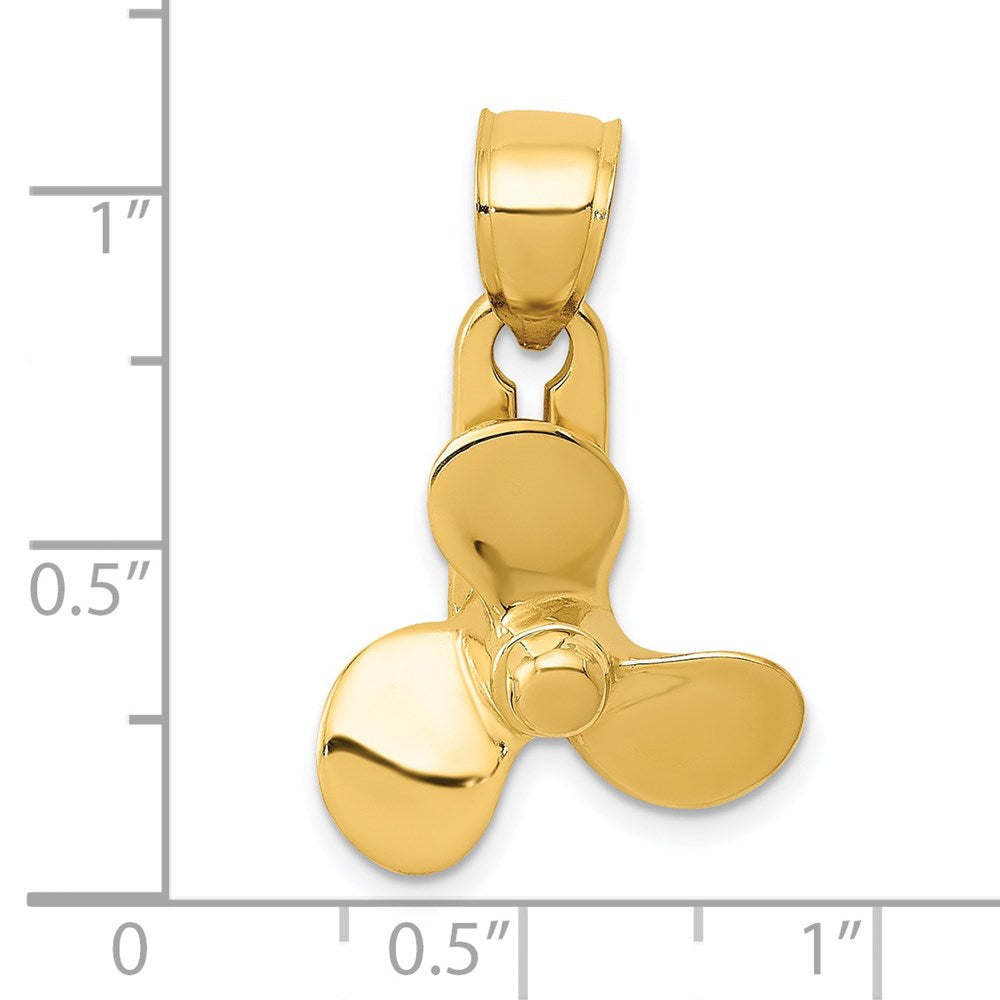 14K Gelbgold 3D-beweglicher Propeller-Anhänger mit Flügeln