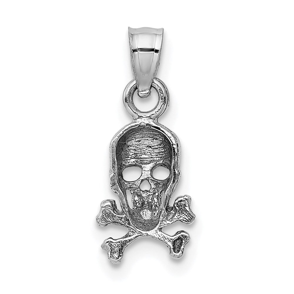 14K Weißgold Totenkopf und Crossbones Anhänger