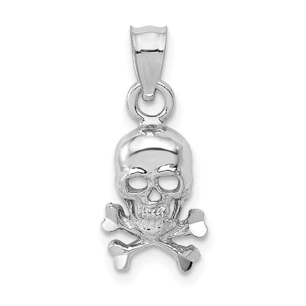 14K Weißgold Totenkopf und Crossbones Anhänger