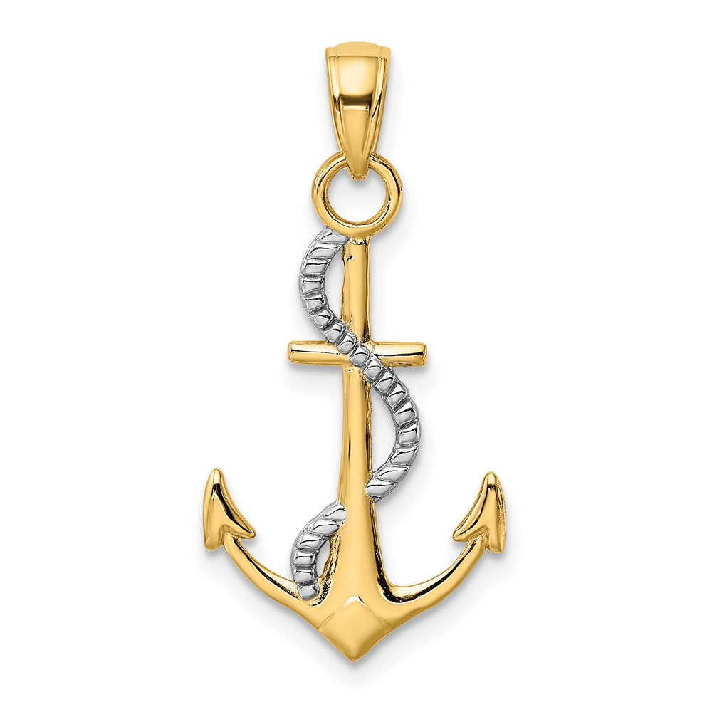 14K Bicolor Poliert Anker mit Kordel Anhänger