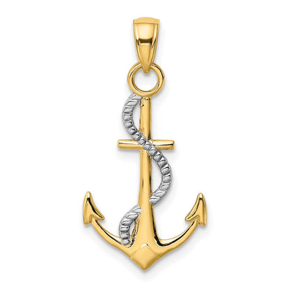 14K Bicolor Poliert Anker mit Kordel Anhänger