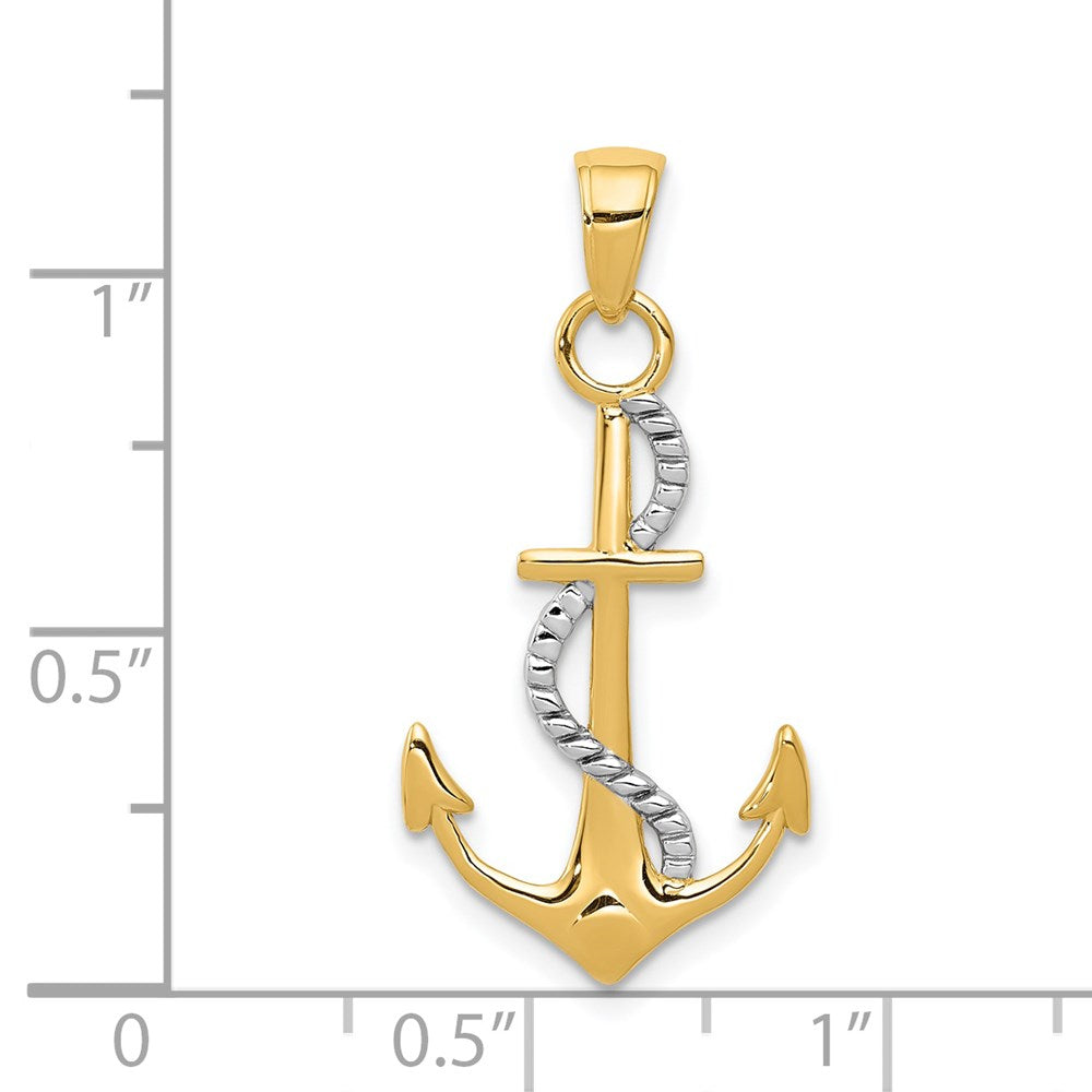 14K Bicolor Poliert Anker mit Kordel Anhänger