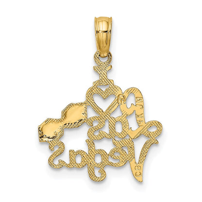 14K Gelbgold I Herz Las Vegas mit Dice Graviert Charm
