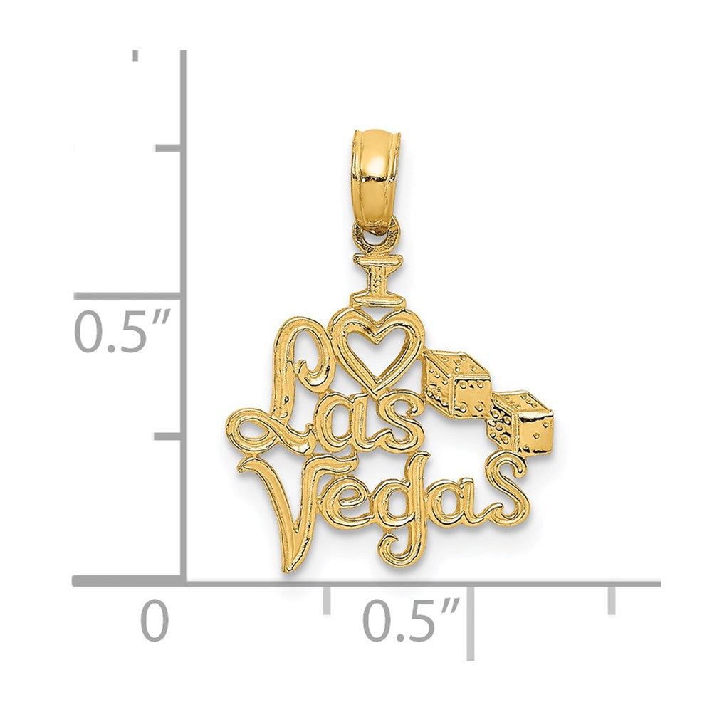 14K Gelbgold I Herz Las Vegas mit Dice Graviert Charm