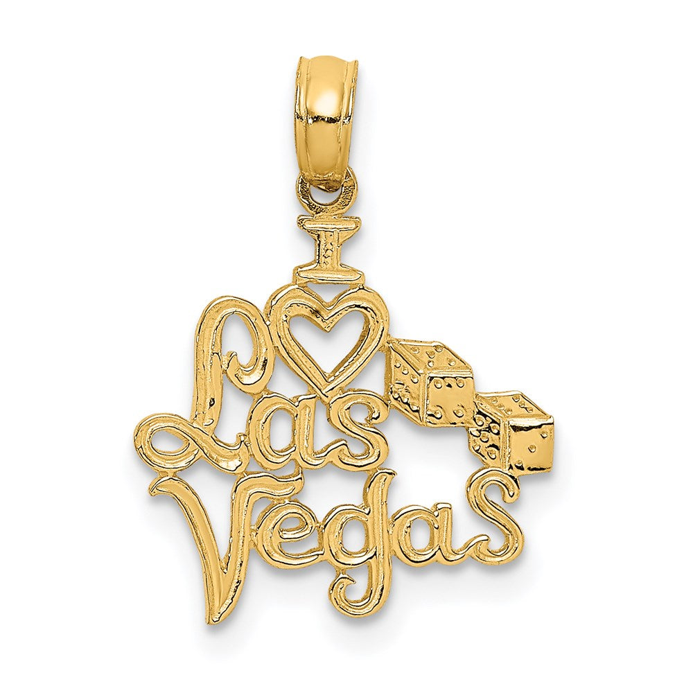 14K Gelbgold I Herz Las Vegas mit Dice Graviert Charm