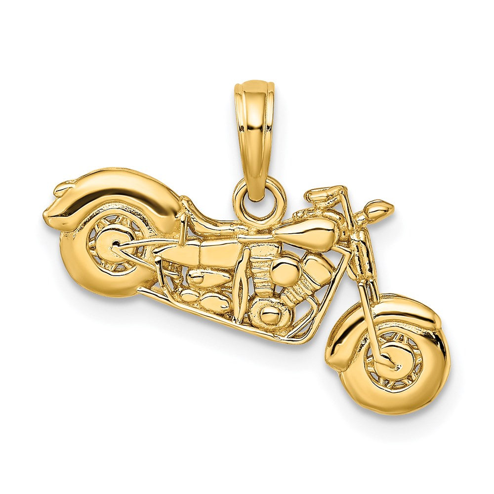 14K Gelbgold Poliert/Texturiert 3-D Motorrad-Anhänger