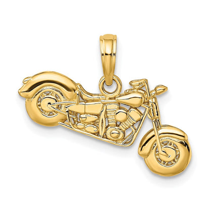 14K Gelbgold Poliert/Texturiert 3-D Motorrad-Anhänger