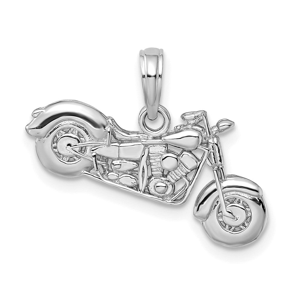 14K Weißgold Gold Poliert / Texturiert 3-D Motorrad-Anhänger