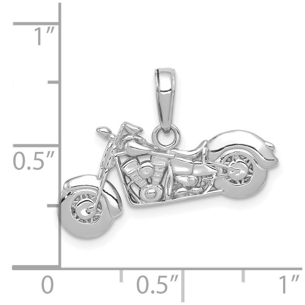 14K Weißgold Gold Poliert / Texturiert 3-D Motorrad-Anhänger