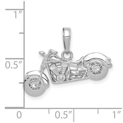 14K Weißgold Gold Poliert / Texturiert 3-D Motorrad-Anhänger