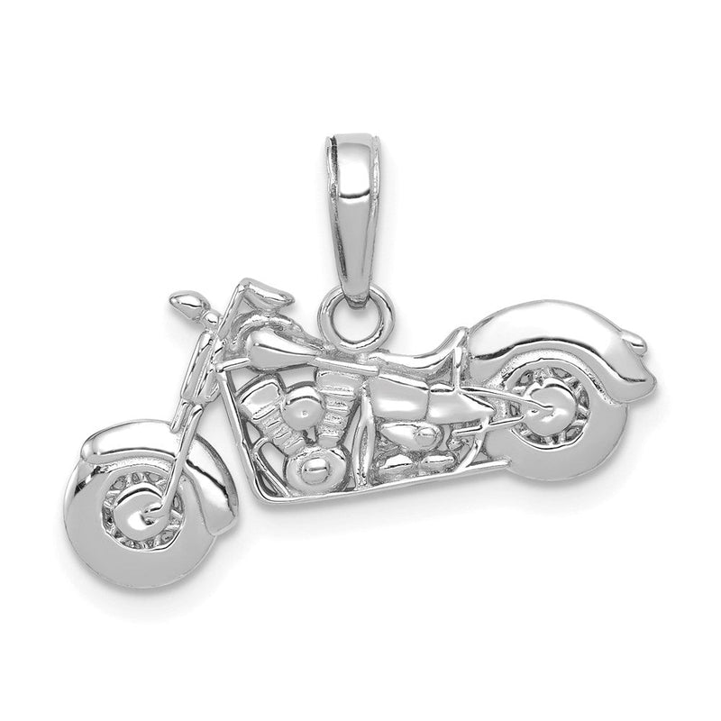 14K Weißgold Gold Poliert / Texturiert 3-D Motorrad-Anhänger