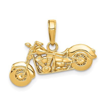 14K Gelbgold Poliert/Texturiert 3-D Motorrad-Anhänger