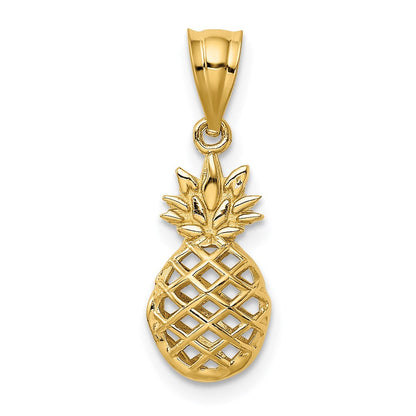 14K Gelbgold Poliert 3d Pineapple Anhänger