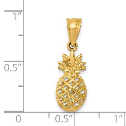 14K Gelbgold Poliert 3d Pineapple Anhänger