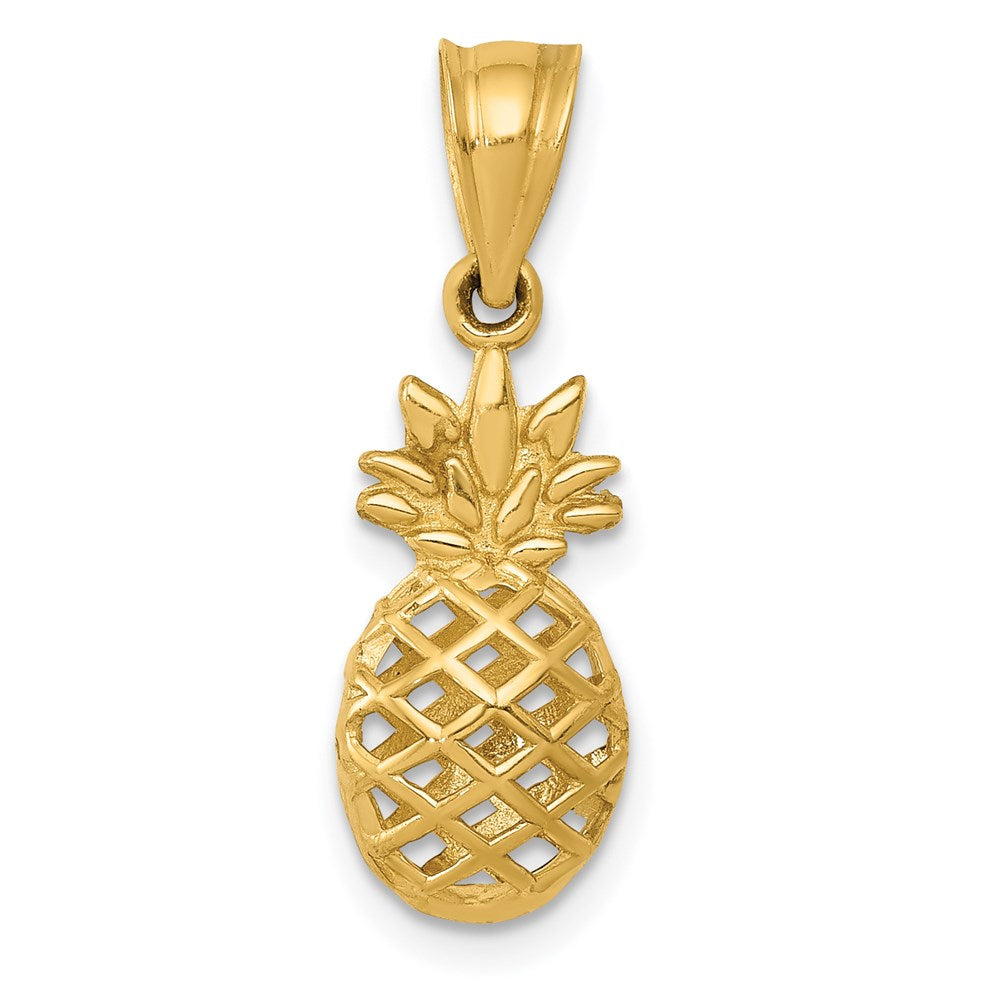 14K Gelbgold Poliert 3d Pineapple Anhänger