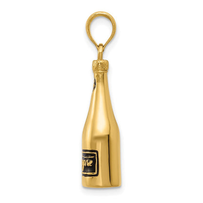 14K Gelbgold Polierter 3-D Emaillierter Champagnerflaschen-Anhänger