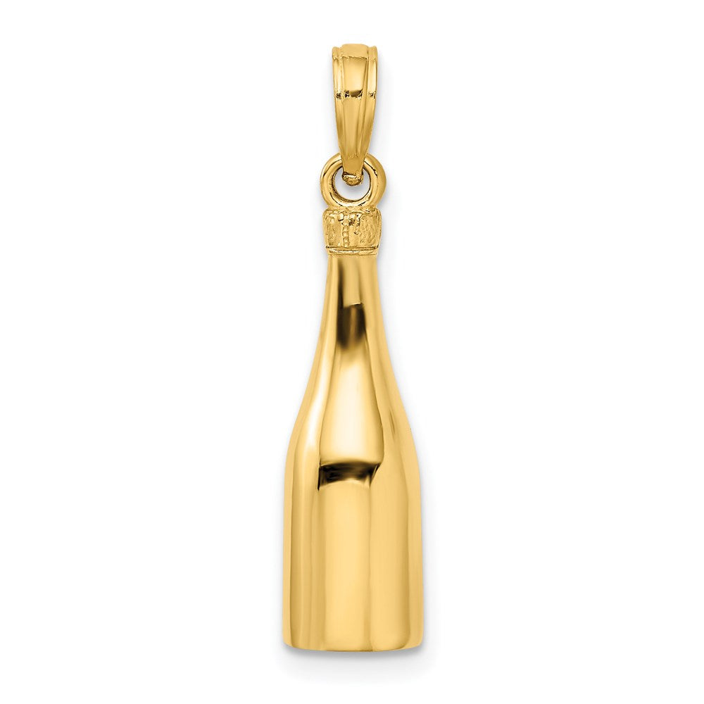 14K Gelbgold Polierter 3-D Emaillierter Champagnerflaschen-Anhänger