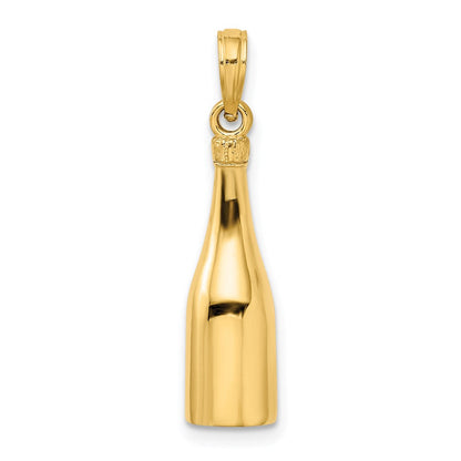 14K Gelbgold Polierter 3-D Emaillierter Champagnerflaschen-Anhänger