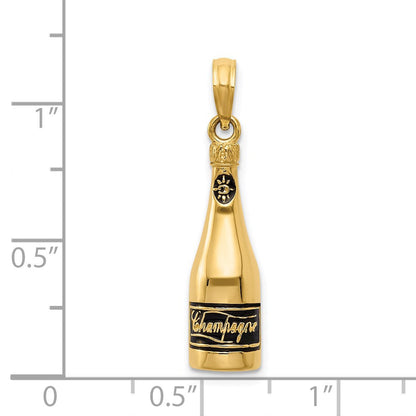 14K Gelbgold Polierter 3-D Emaillierter Champagnerflaschen-Anhänger