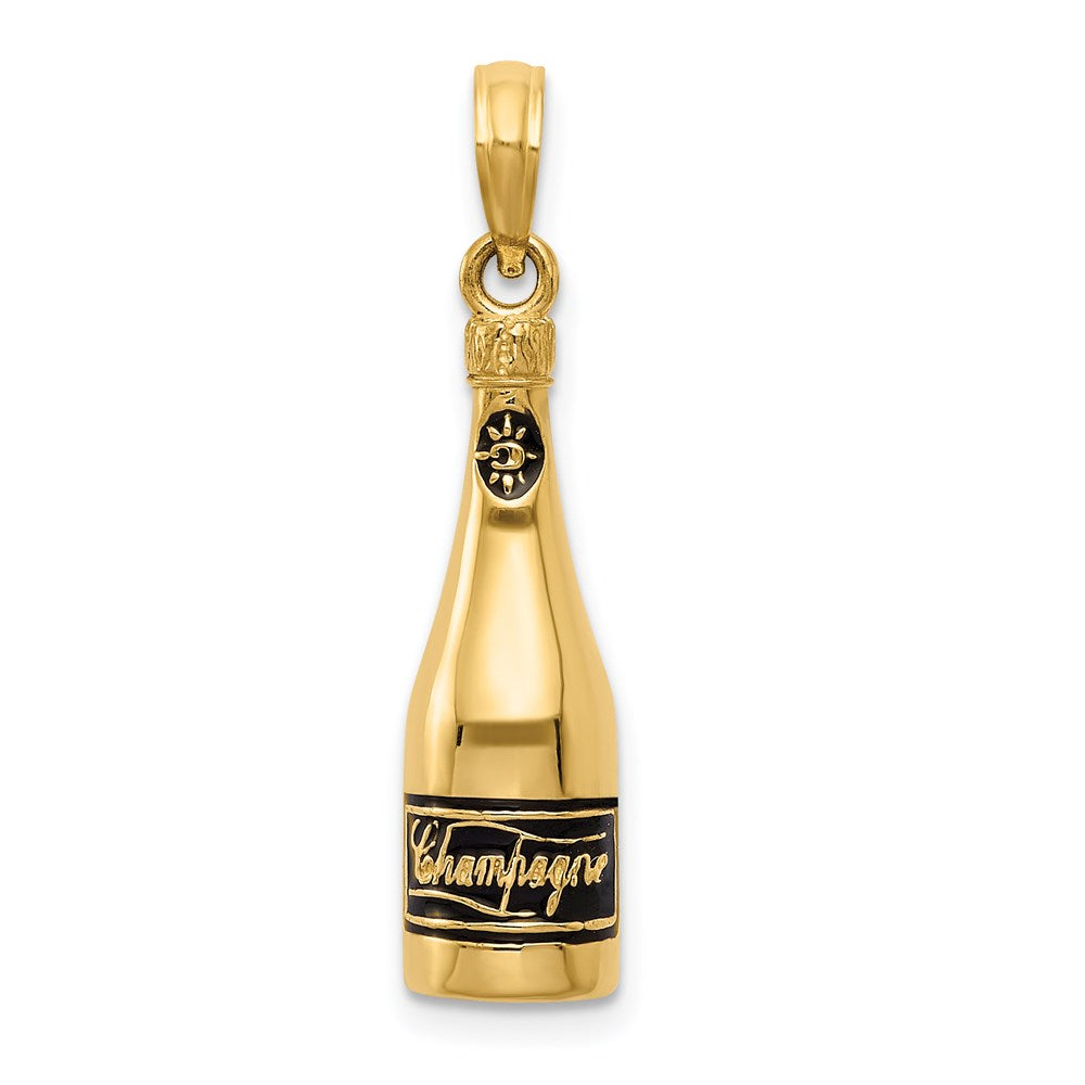 14K Gelbgold Polierter 3-D Emaillierter Champagnerflaschen-Anhänger