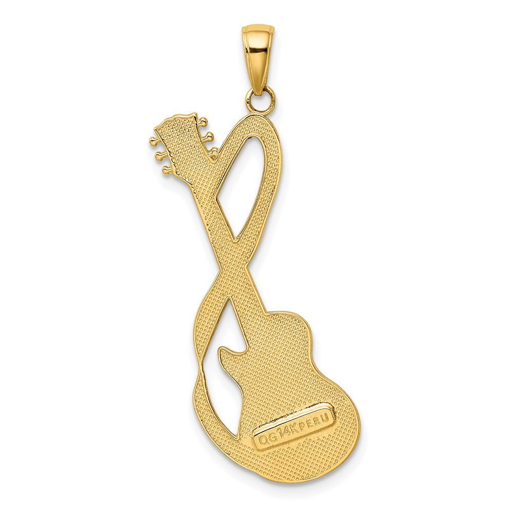 14 Karat Gelbgold Großer Gitarren-Anhänger mit Riemen, strukturiert