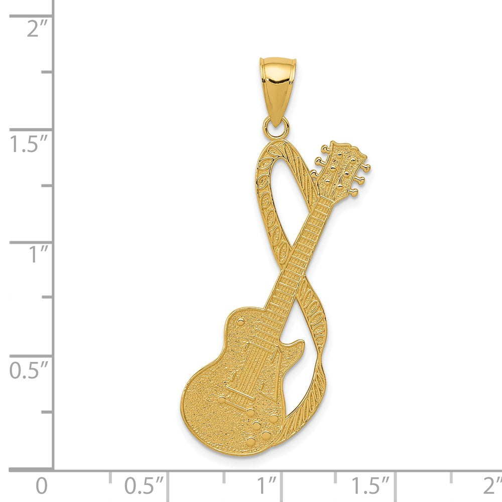 14 Karat Gelbgold Großer Gitarren-Anhänger mit Riemen, strukturiert