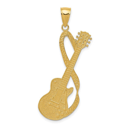 14 Karat Gelbgold Großer Gitarren-Anhänger mit Riemen, strukturiert