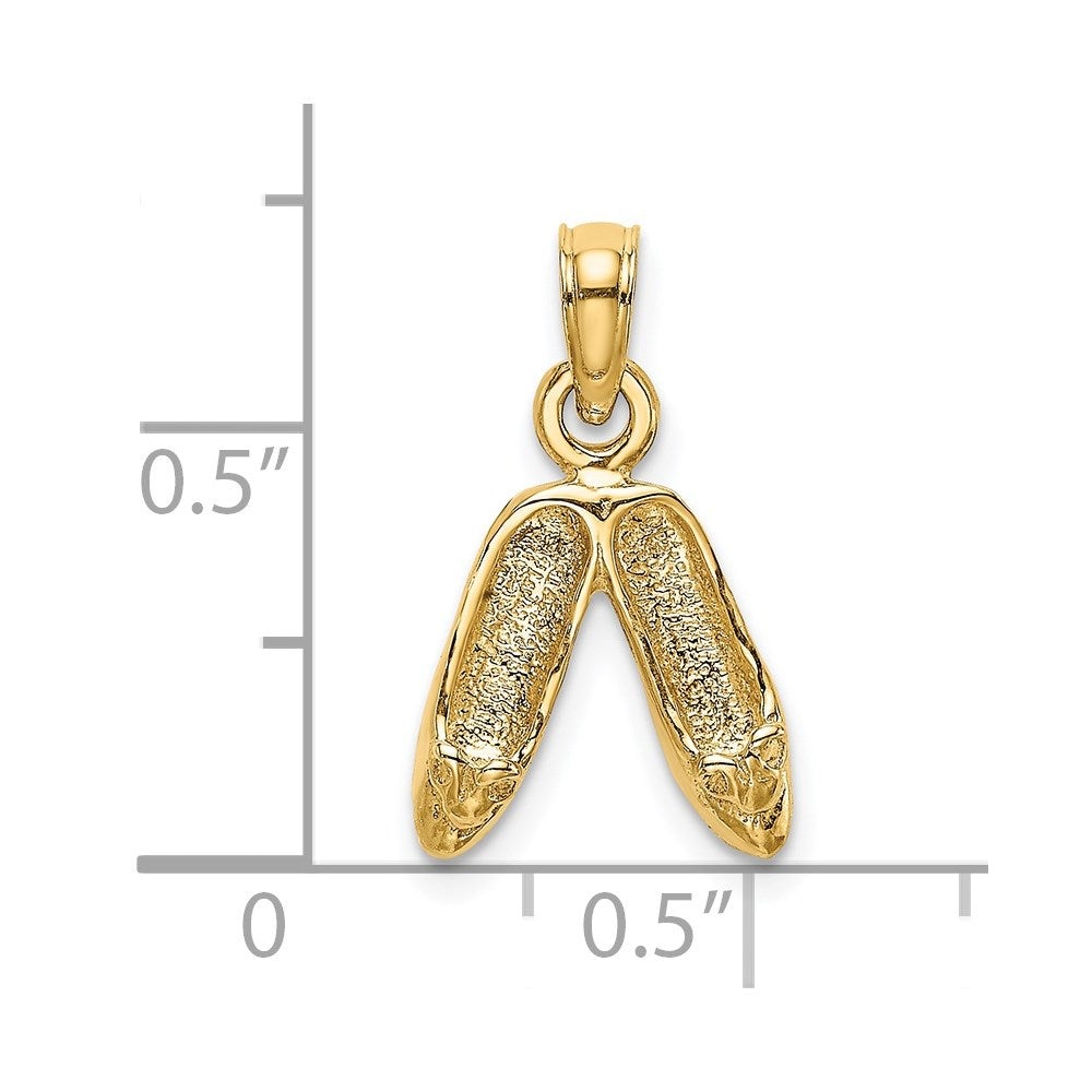 14K Gelbgold 3d Poliert Strukturiert Ballerina Slippers Charm