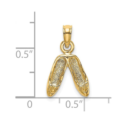 14K Gelbgold 3d Poliert Strukturiert Ballerina Slippers Charm