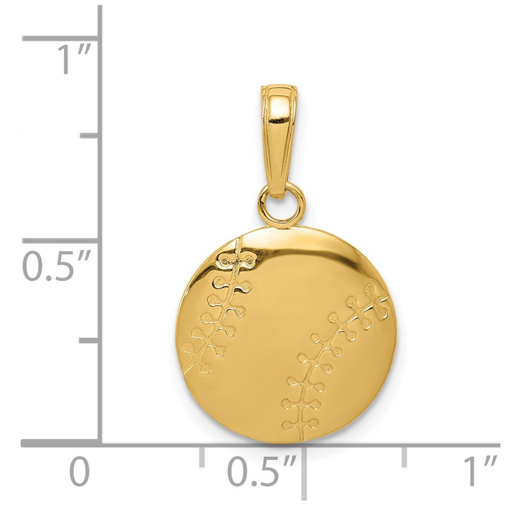 14K Gelbgold Polierter Baseball-Anhänger mit geschlossener Rückseite