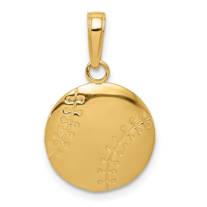 14K Gelbgold Polierter Baseball-Anhänger mit geschlossener Rückseite