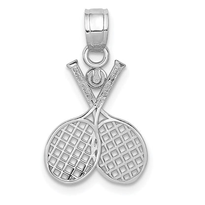 14K Weißgold Doppelt Tennis Schläger Charm