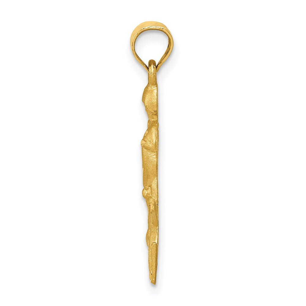 14K Gelbgold Satiniert Diamantiert Hockey Player Anhänger
