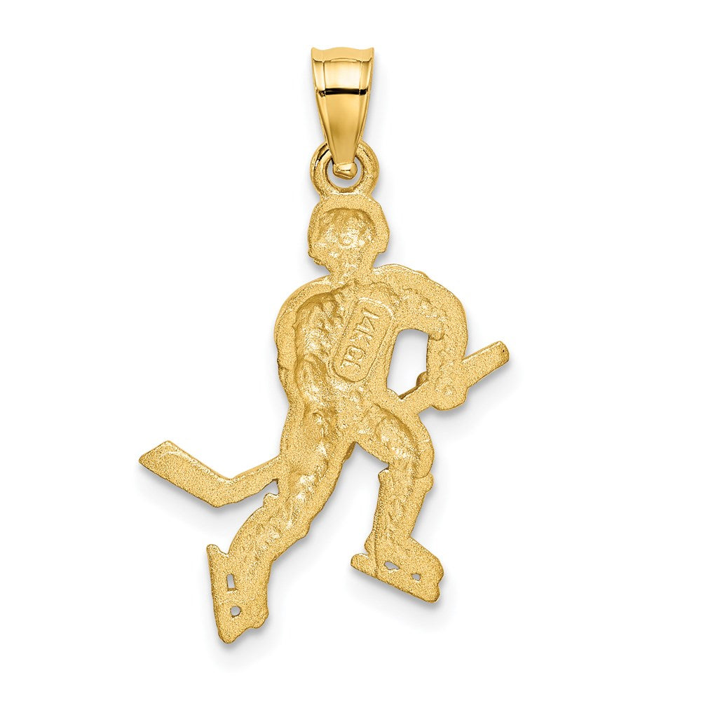 14K Gelbgold Satiniert Diamantiert Hockey Player Anhänger