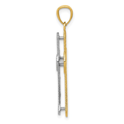 14k Bicolor-Gold Polierter Kreuz-Anhänger mit 2 Ebenen