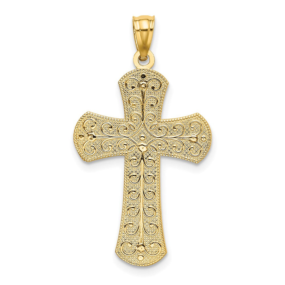 14k Bicolor-Gold Polierter Kreuz-Anhänger mit 2 Ebenen