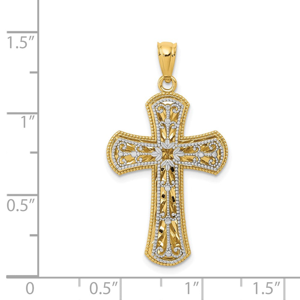 14k Bicolor-Gold Polierter Kreuz-Anhänger mit 2 Ebenen