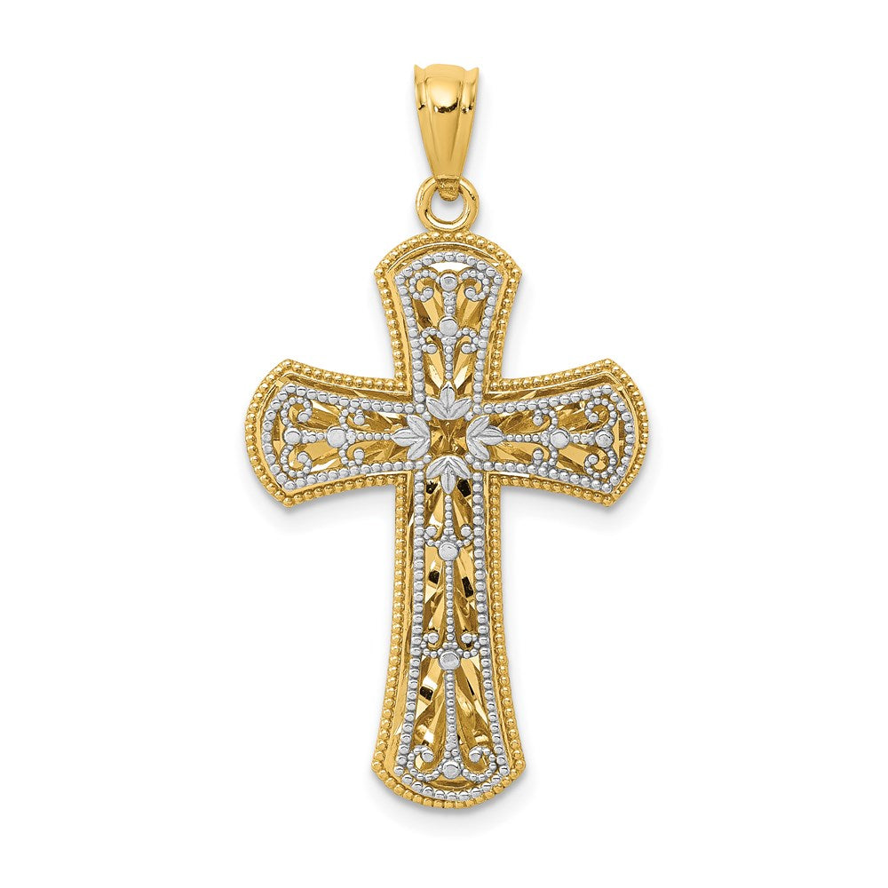 14k Bicolor-Gold Polierter Kreuz-Anhänger mit 2 Ebenen