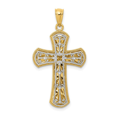 14k Bicolor-Gold Polierter Kreuz-Anhänger mit 2 Ebenen