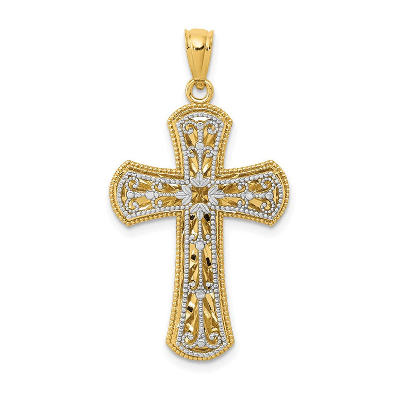 14k Bicolor-Gold Polierter Kreuz-Anhänger mit 2 Ebenen