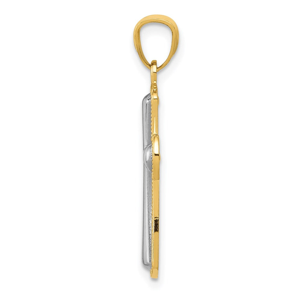 14K Gelb & Rhodium Poliert Kreuz Anhänger