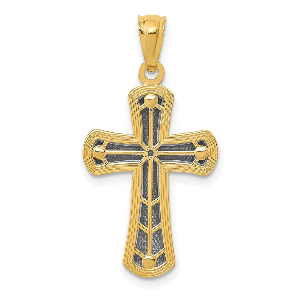 14K Gelb & Rhodium Poliert Kreuz Anhänger