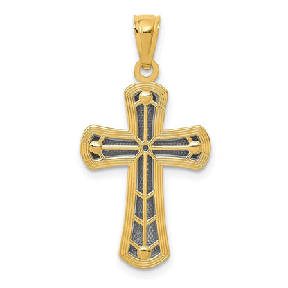 14K Gelb & Rhodium Poliert Kreuz Anhänger