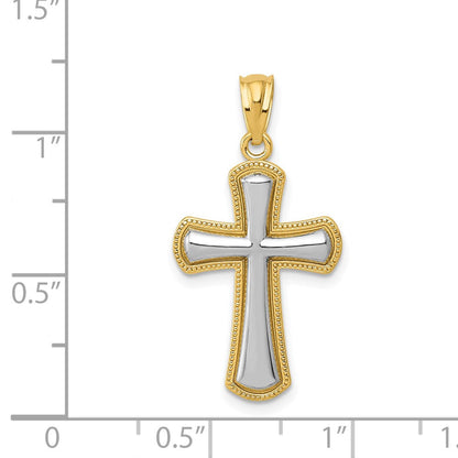 14K Gelb & Rhodium Poliert Kreuz Anhänger