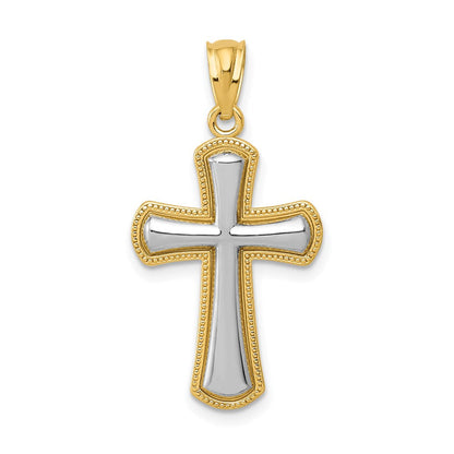 14K Gelb & Rhodium Poliert Kreuz Anhänger