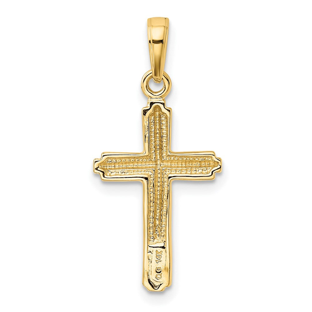 14K Gelbgold Poliert Kreuz mit Striped Rand Anhänger