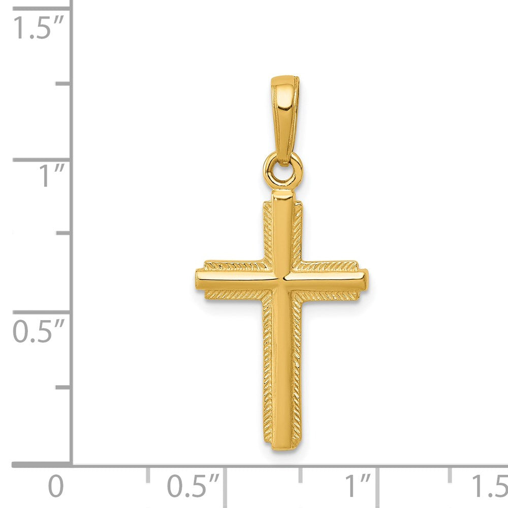 14K Gelbgold Poliert Kreuz mit Striped Rand Anhänger