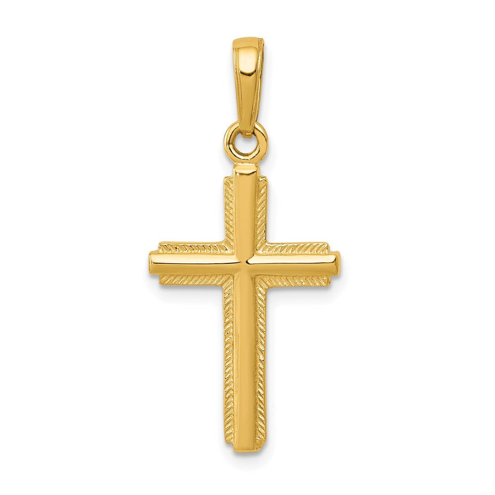 14K Gelbgold Poliert Kreuz mit Striped Rand Anhänger