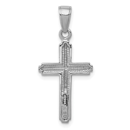14K Weißgold Poliert Kreuz mit Striped Rand Anhänger