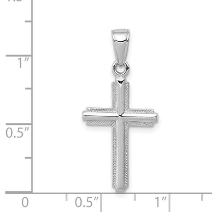 14K Weißgold Poliert Kreuz mit Striped Rand Anhänger